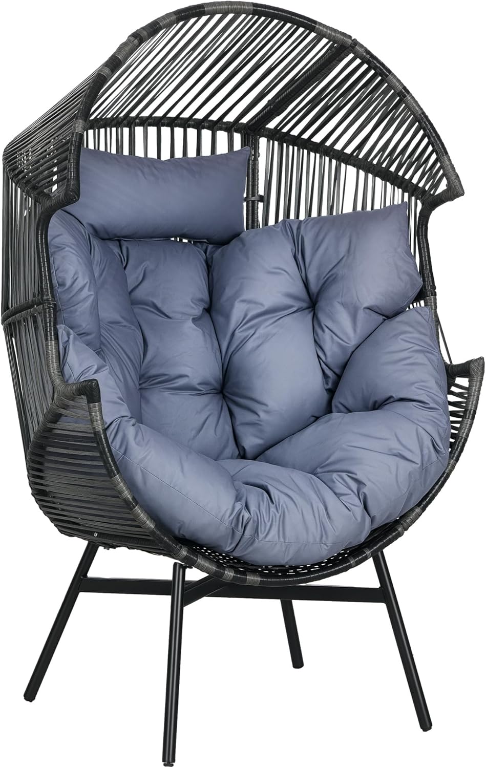 Outsunny Rattansessel, Rattan Korbsessel mit dickem Sitzkissen, Gartensessel in Eiform, 120 kg load bar, für Terrasse, Garten, Grau