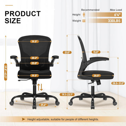 Ergonomische Bureaustoel – Bureaustoel Met Hoge Rugleuning – Mesh Bureaustoel – Thuiswerkstoel – Comfortabele Stoel – Verstelbare Zithoogte – Ademend Mesh Materiaal – 90° Opklapbare Armleuningen