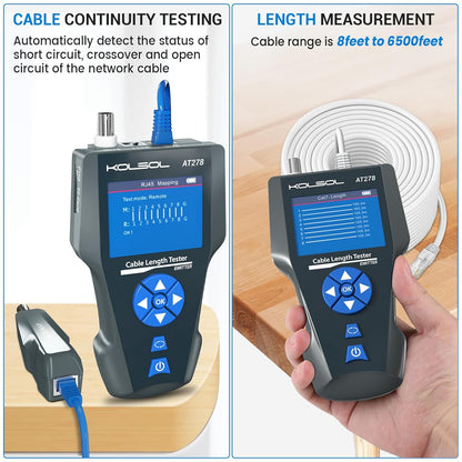 Netwerkkabeltester – Kabeltester – Kabeltracker – Kabelzoeker – Netwerkkabellocator – Voor RJ45, RJ11 en BNC – TDR Kabellengtemeting en PoE Detectie