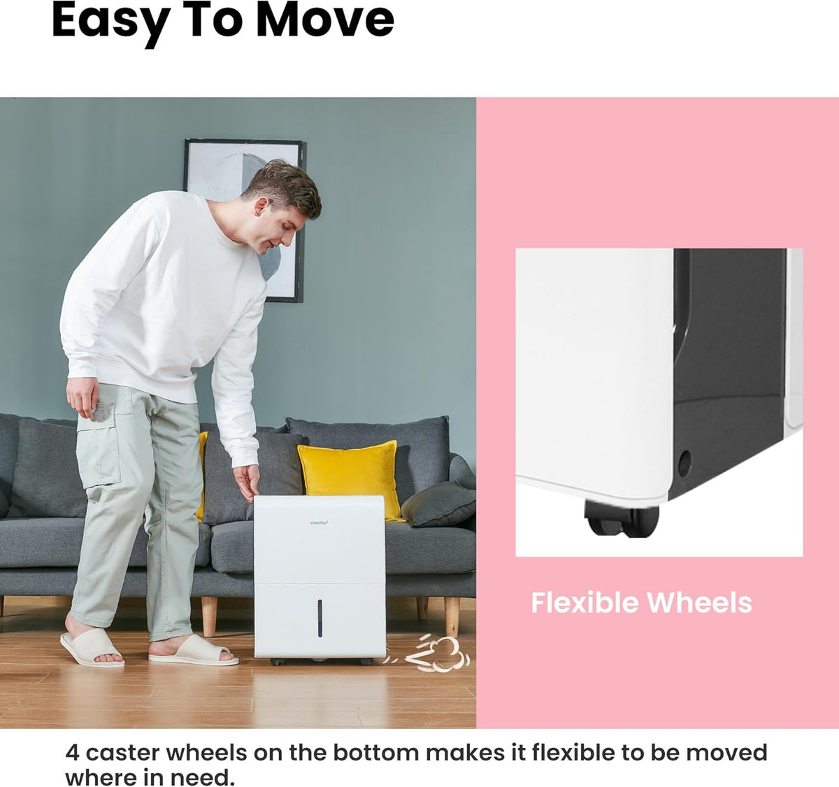 COMFEE' Déshumidificateur 30L/jour, déshumidificateur d'air adapté jusqu'à 73㎡,3L réservoir d'eau, Roues, Mode de séchage, Bruit réduit, MDDPE-30DEN7