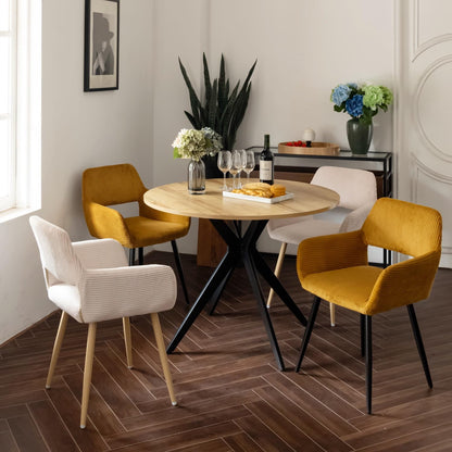 MEUBLE COSY Ronde eettafel voor keuken, woonkamer, kantoor, retrostijl, voor 4 personen, metalen frame, eiken + zwart, 100 x 100 x 75 cm