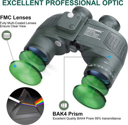 USCAMEL® 10x50 HD Militaire Verrekijker met Afstandsmeter Kompas Telescoop Stikstof Gevuld Waterdichte Sport Optica Legergroen