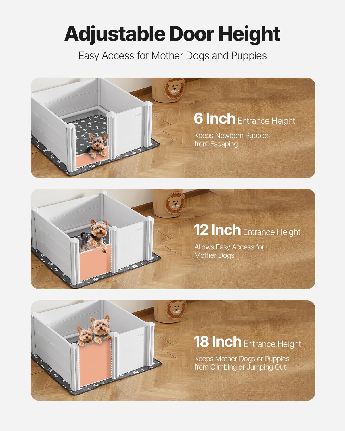 VEVOR Hondenspeelbox, 98 x 98 x 46 cm, plastic PVC puppybox met in hoogte verstelbare deur en wasbare plasmat, anti-vervorming indoor puppy speelbox voor middelgrote honden, melkwit