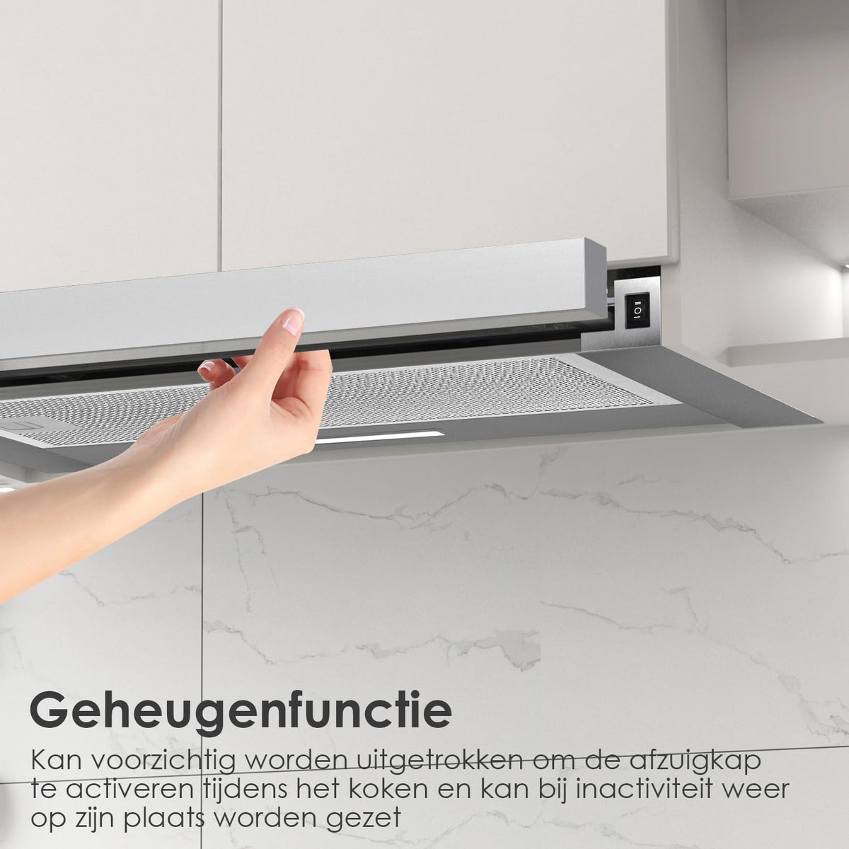 Telescopische afzuigkap 60cm 350m³/h Inbouw Afzuigkap 600mm met LED Licht 2 Snelheden Geïntegreerde Keuken Afzuigkap Ventilator