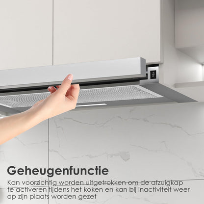 Telescopische afzuigkap 60cm 350m³/h Inbouw Afzuigkap 600mm met LED Licht 2 Snelheden Geïntegreerde Keuken Afzuigkap Ventilator