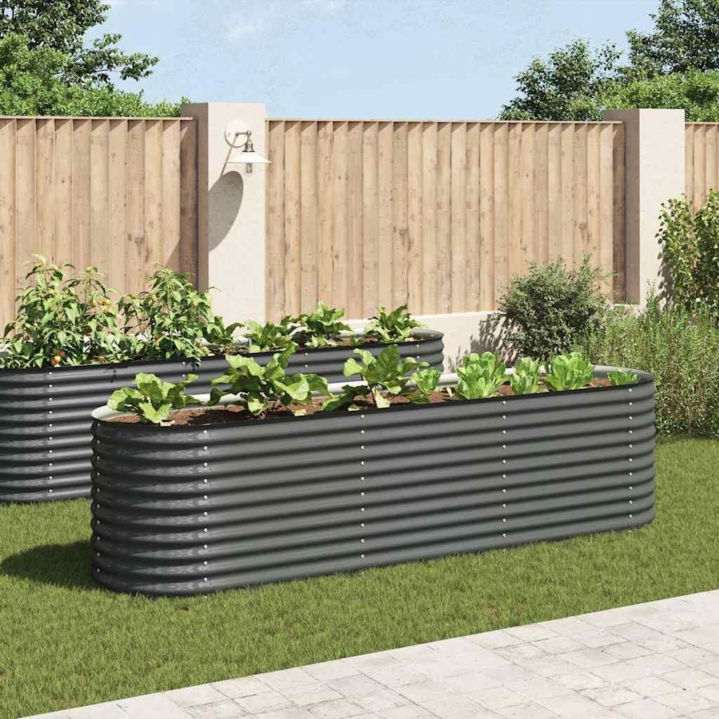 vidaXL Planter 320x80x81cm Galvanized Steel Silver Garden Container Flower Box - QUORE