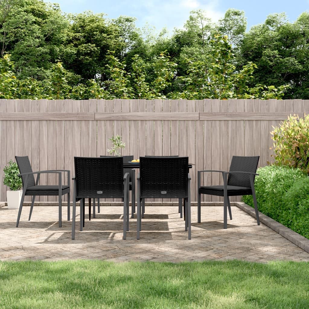 Pack of 6 synthetic rattan garden chairs with cushions, 56.5 x 57 x 83 cm, robust steel frame, robust, outdoor, comfortable chairs, patio, durable material - QUORE