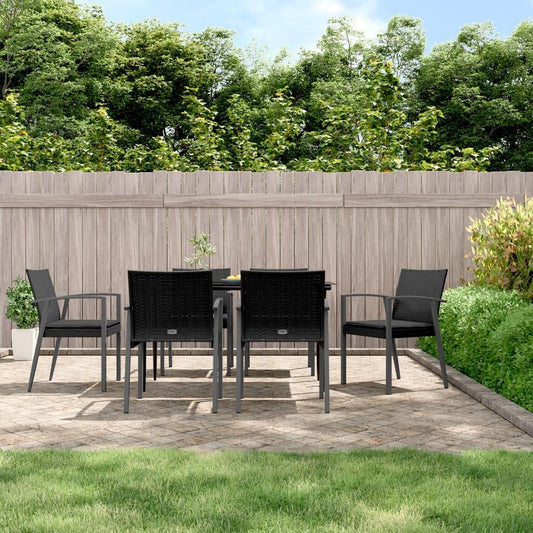Pack of 6 synthetic rattan garden chairs with cushions, 56.5 x 57 x 83 cm, robust steel frame, robust, outdoor, comfortable chairs, patio, durable material - QUORE