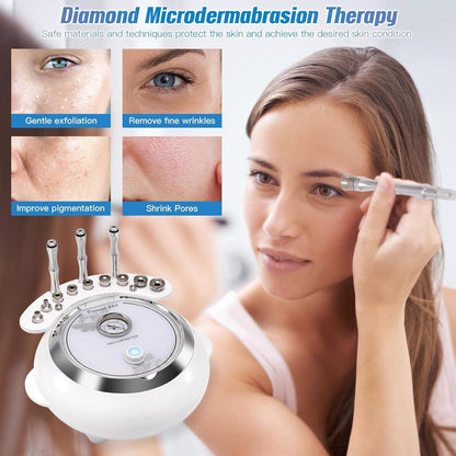 3-In-1 Diamant Microdermabrasie Machine – Microdermabrasie Apparaat – Gezichtsreinigingsapparaat – Gezichtspeeling Apparaat – Huidverzorgingsapparaat – 9 Diamantkoppen – Vacuümzuiging 65-68 cmHg