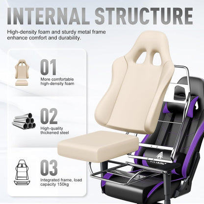 Ergonomische Gamingstoel – Gamerstoel – Bureaustoel – Gaming Stoel – Gamechair – In Hoogte Verstelbaar – 90-165° Kantelbare Rugleuning – Draaibaar 360° – Lila Variant – Met Hoofdsteun en Lendenkussen – Stevig Tot 150 kg