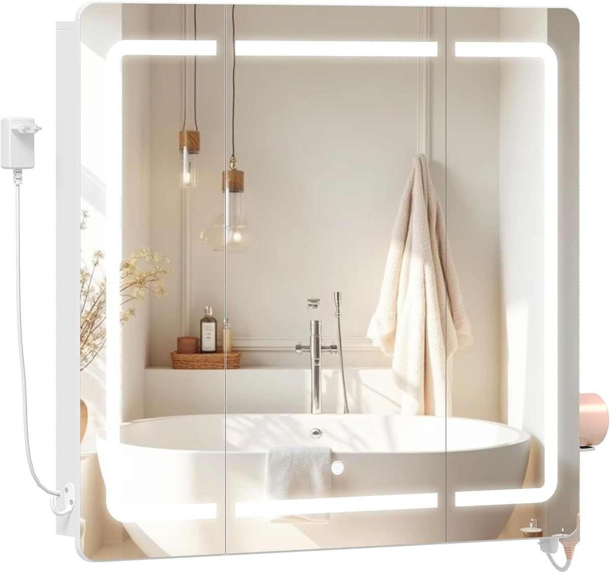 Hzuaneri Mirror Cabinet for Bathroom with LED Lighting, Mirror Cabinet for Bathroom, 3 Light Colours Adjustable, HD Mirror 16.5 x 75 x 80 cm White MC30003XEU