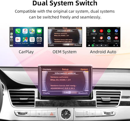 CarPlay Module – Draadloze CarPlay Dongle – Android Auto Adapter – MirrorLink Interface – Auto Multimediasysteem – Plug & Play Installatie – Stuurwielbediening – Compatibel met Audi A8 2010-2017 6,5"/7" MMI 3G Scherm
