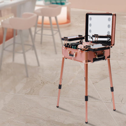 Cosmetic Trolley with Mirror - Makeup Suitcase and Cosmetic Case - Storage Cart Beauty Rolling Train Case KuNstler Travel Bag with 4 Wheels (Rose Gold) - QUORE