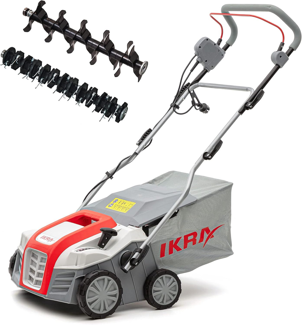 IKRA Elektrische Verticuteermachine Gazonbeluchter IEVL 1840, opvangmand 55l, werkbreedte 40cm, werkdiepte instelbaar, grijs/rood/zwart - QUORE