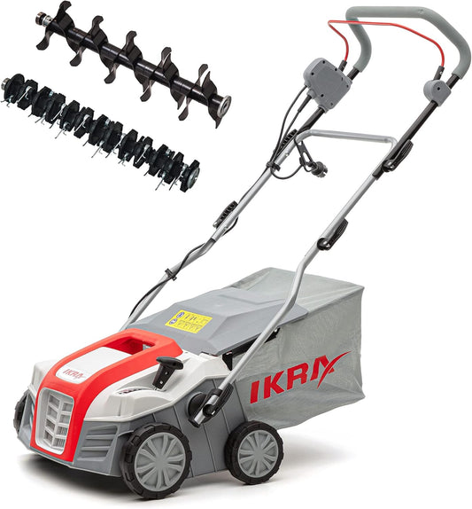 IKRA Elektrische Verticuteermachine Gazonbeluchter IEVL 1840, opvangmand 55l, werkbreedte 40cm, werkdiepte instelbaar, grijs/rood/zwart - QUORE