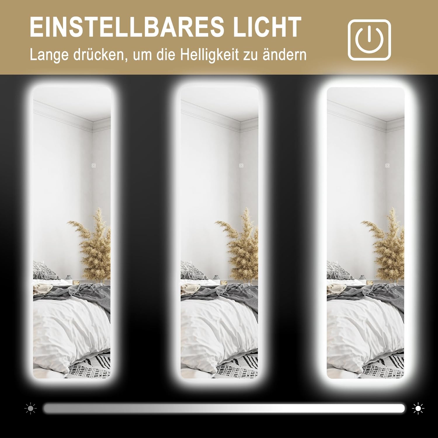 HOMCOM Ganzkörperspiegel 150 x 40 cm Standspiegel mit LED-Beleuchtung, 3 Lichtfarben, Wandspiegel mit Ständer, Touch-Schalter für Schlafzimmer, Wohnzimmer, Transparent - QUORE