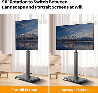 Rollende tv-standaard met handzwengellift, mobiele tv-kar voor 42-75 inch tv's, portret naar landschap, vrije hoogte verstelbaar voor maximaal 110 lbs, Max VESA 600 x 500 mm (42-75 inch tv's)