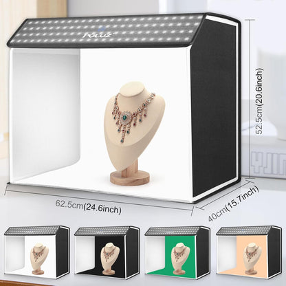 Fotobox, draagbaar lichtveld voor fotostudio, dimbaar, inklapbaar, PULUZ 60 x 40 cm, met 4 gekleurde achtergronden, voor sieraden, productfotografie