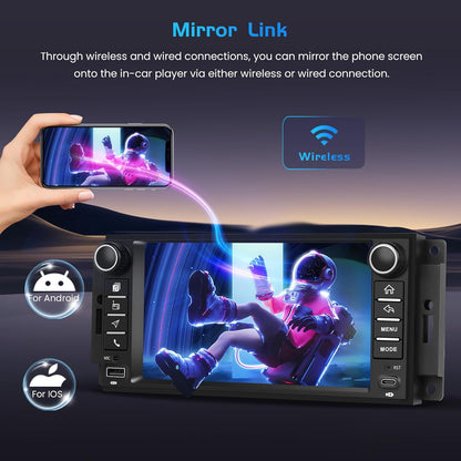 4+128G autoradio voor Jeep Wrangler 2007-2018, Android 15 met 7-inch In-Cell scherm, ondersteunt draadloze CarPlay en Android Auto, Mirror Link, FM/RDS-radio, GPS, wifi, Bluetooth en SWC.