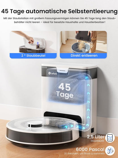 Robotstofzuiger – Dweilrobot – Stofzuigrobot – Automatische Stofzuiger – Smart Vacuum – 6000 Pa Zuigkracht – Automatisch Afvoerstation met PSD Obstakelvermijding
