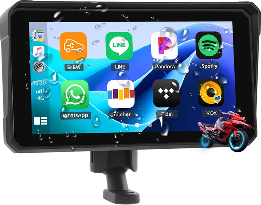 Portable Motorcycle Carplay Screen with Wireless CarPlay Android Car, 5 Inch IP67 Waterproof Motorcycle GPS CarPlay Screen Supports Bluetooth, Mirrorlink, EQ, TF Port, Siri