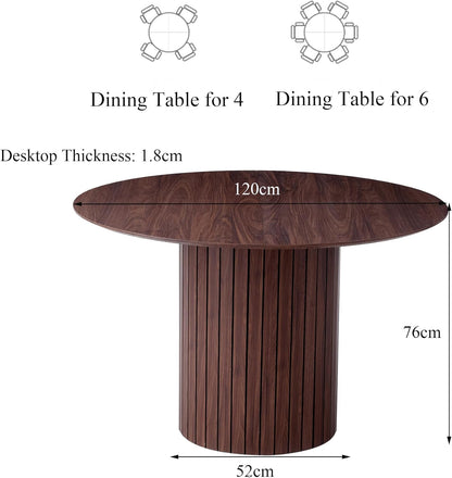 Ronde Eettafel – Boerderijkeukentafel – Eetkamertafel – Keukentafel – Tafel Voor 4-6 Personen – MDF Tafelblad 1,8 cm Dik – Robuuste Cilindrische Houten Lattenbasis