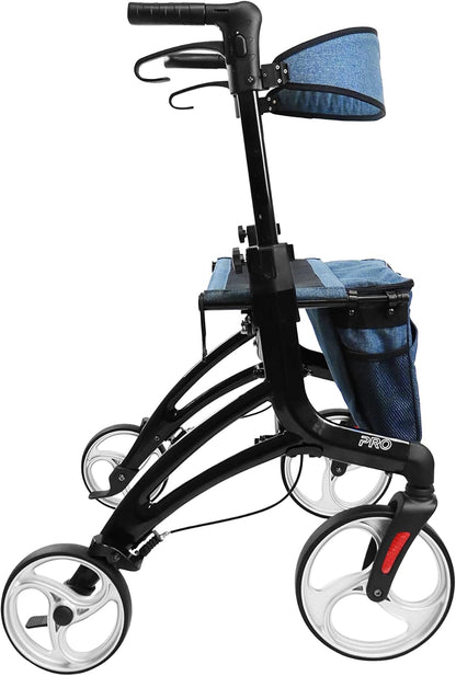 KMINA PRO - Rollator Voor Lange Mannen (1,70 Tot 2 M), Extra Hoog Met Zitje, Grote Wielen, Opvouwbaar, Large Size
