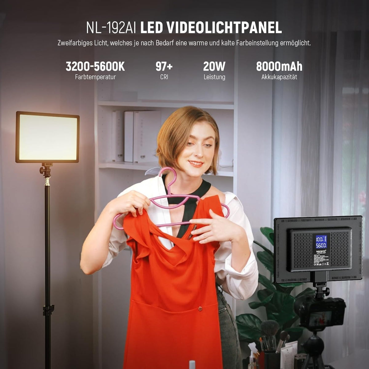 Led-Videoverlichtingsset – Videolamp – Lichtpaneel – Studiolamp – Streaming Licht – Set Van 2 – Tweekleurig 3200 K-5600 K En Dimbaar Met 8000 mAh Batterij