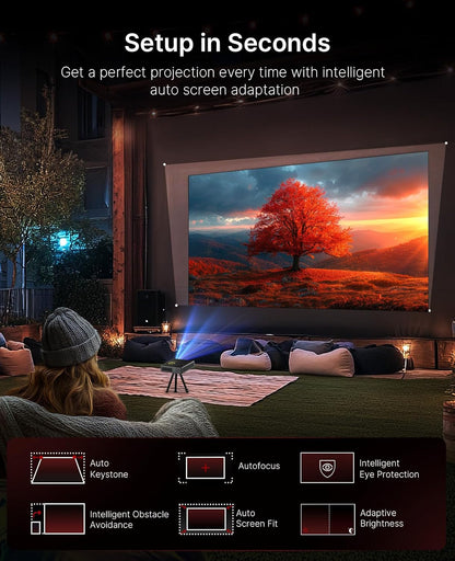 NexiGo Nova Mini, Draagbare Laserprojector, Google TV met Netflix, 1080p FHD, 1200 Lumen, 15000:1 Contrast met SAE, 3D, Automatische Setup, 150" Beeldscherm, 8W Dolby Audio