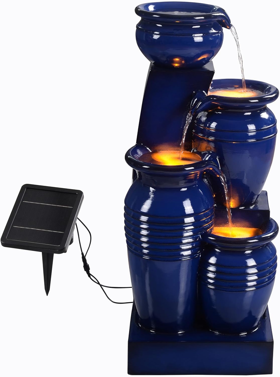 Teamson Home 73 cm 4-Tier Cascading Bowl Zonne-energie Water Fontein voor Outdoor Woonruimtes, Navy