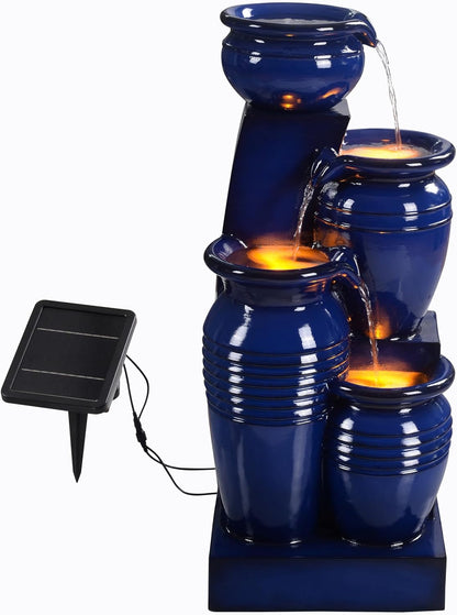 Teamson Home 73 cm 4-Tier Cascading Bowl Zonne-energie Water Fontein voor Outdoor Woonruimtes, Navy