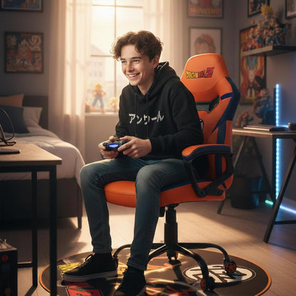 Subsonic Dbz Dragon Ballz Gaming Stoel Of Kantoorstoel, Pop Gamer Stoel Voor Kinderen, Comfortabele Schommelstoel, Geïntegreerde Hoofdsteun En Armleuningen, Ergonomische, In Hoogte Verstelbaar Oranje