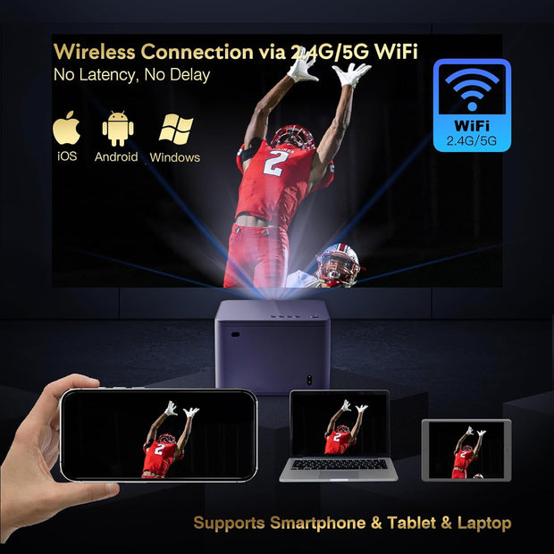 Mini Beamer - Projector - LED Digitale Projector - Draagbaar - met Elektrische Focus - 6D - 4P Keystone Correctie - Zoom - 5G WiFi - Bi-Channel - Bluetooth 20000L - 1080P - 500 ANSI - Compatibel - TV - Smartphone - Tablet - Laptop
