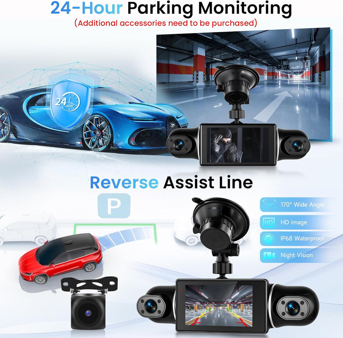 Dashcam – Autocamera – Auto Camera – Parkeercamera – 4 Camera's – 2K Voorcamera – 8 IR Nachtzicht