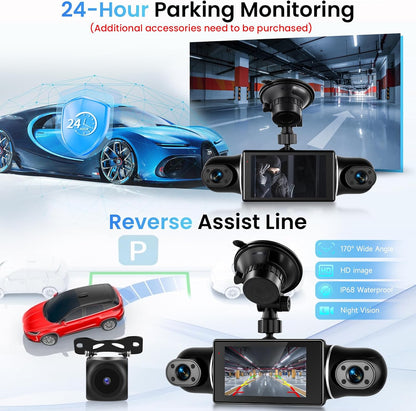 Dashcam – Autocamera – Auto Camera – Parkeercamera – 4 Camera's – 2K Voorcamera – 8 IR Nachtzicht