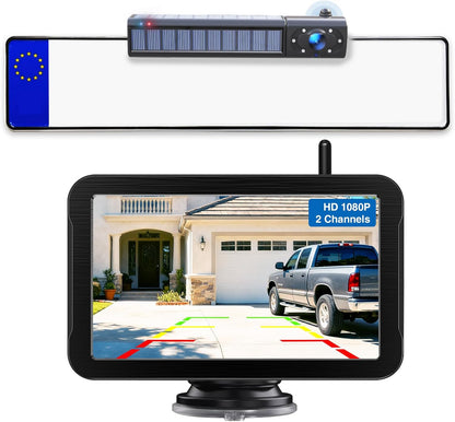PARKVISION Achteruitrijcamera Draadloos 5 inch met Zonne-energie - 5000mAh Accu, FHD Monitor, 2.4 GHz, Geschikt voor Auto's en Campers