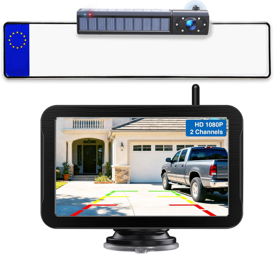 PARKVISION Achteruitrijcamera Draadloos 5 inch met Zonne-energie - 5000mAh Accu, FHD Monitor, 2.4 GHz, Geschikt voor Auto's en Campers