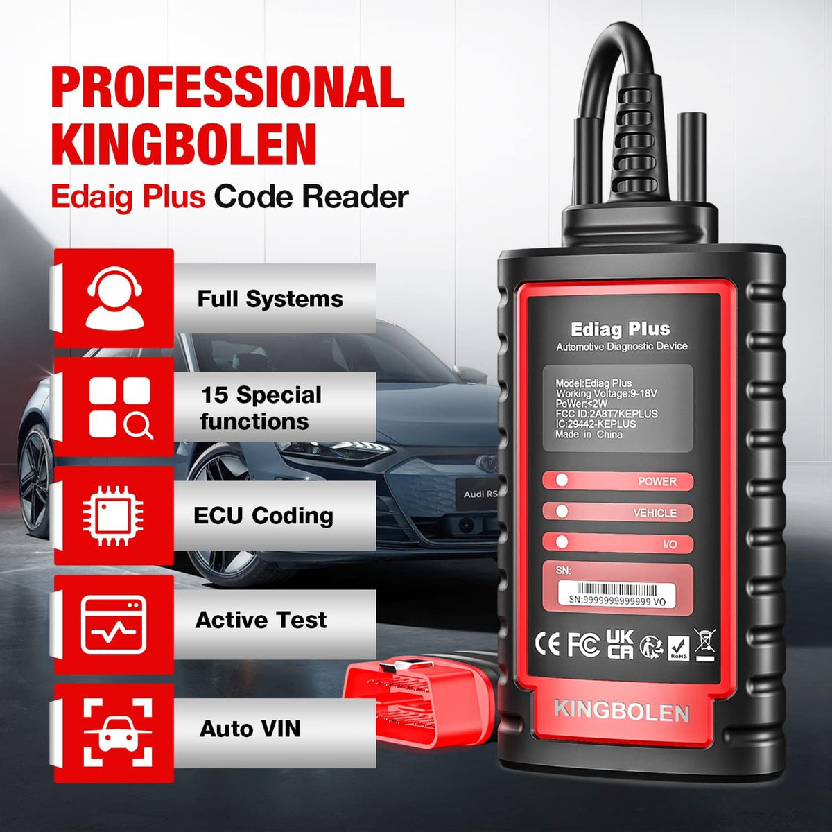 KINGBOLEN Ediag Plus Autodiagnosekoffer, OBD-II Franse diagnose voor 15 complete systemen, Can-FD, auto-wijn, ECU-codering en actieve test, gratis update 1 jaar