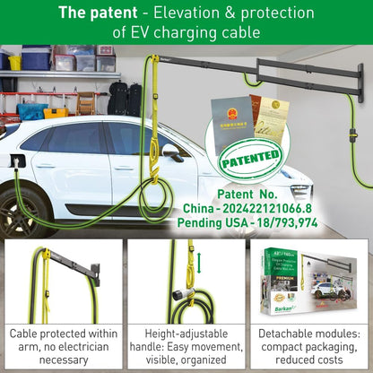 Barkan 160 cm lange EV oplaadkabel wandhouder arm, 5 jaar garantie, buiten/outdoor, weerbestendig en waterdicht, voor E-auto EV/PHEV/elektrische autokabel