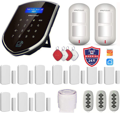 Wolf-Guard WM2GR-P WiFi en GSM 433 MHz veiligheidsalarmsysteem met huisdiervriendelijke bewegingsmelder, batterij-arme deurdeursensor, RFID-tag