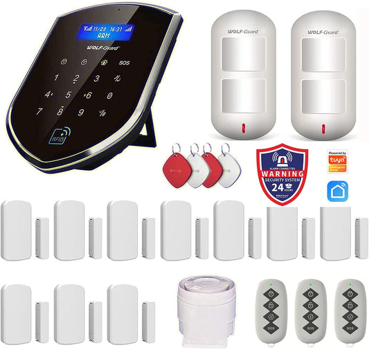 Wolf-Guard WM2GR-P WiFi en GSM 433 MHz veiligheidsalarmsysteem met huisdiervriendelijke bewegingsmelder, batterij-arme deurdeursensor, RFID-tag