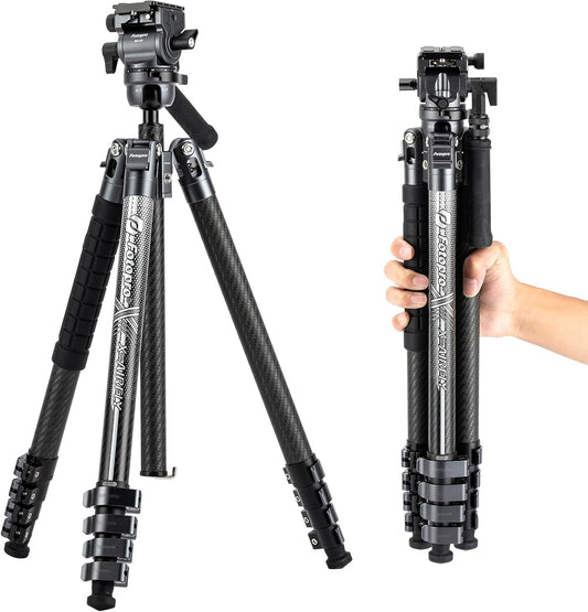 Reiscamerastatief – Camerastatief – Fotostatief – Reisstatief – Carbonvezelstatief – Ultralicht 1,34 Kg – Vloeistofkop Met 360° Panoramische Kogelkop