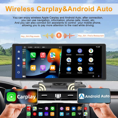 Podofo Draadloze Apple Carplay Android Auto Draagbare Autoradio,9.3 Inch 1080P IPS Touchscreen Carplay Display Autoradio Ontvanger met Bluetooth,FM-Zender,Stembediening,AUX,TF