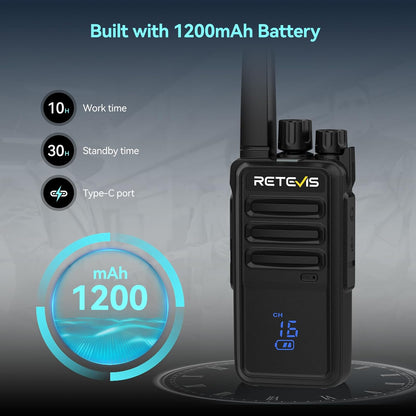 Retevis RT668H Walkie Talkie Active View-display, met 10-Weg Oplader, Oplaadbare Walkie-Talkie VOX, USB-C, PMR446 Professionele Tweewegradio met Oortelefoon voor Hotel, Beveiliging (Zwart, 10 Stuks)