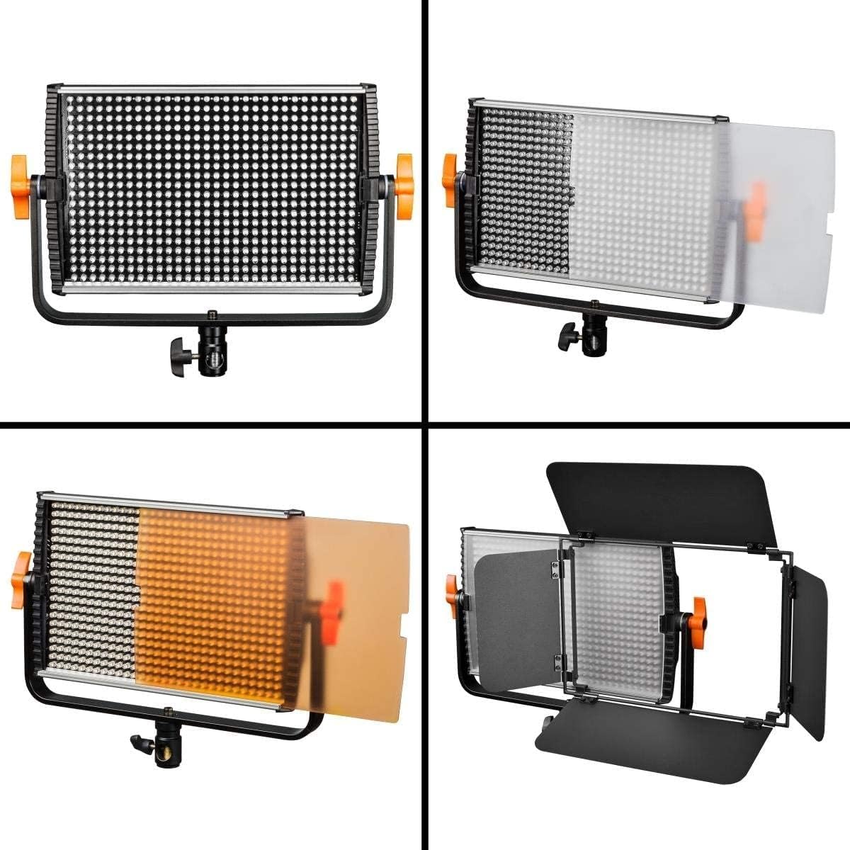 Walimex pro Niova 600 Plus Daylight Led-videolamp, continu licht, 36 watt, 600 leds, dimbaar, 5600 K, 4.350 lumen, CRI ≥ 97 Ra, DMX + afstandsbediening, 2 x NP-F-accusleuven + voeding