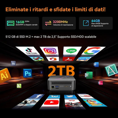 Blackview MP100 Mini-pc met AMD Ryzen 7 5825U (8C/16T, tot 4,5 GHz), LPDDR4 16 GB RAM 512 GB mini-pc Win11 Pro, mini-desktop pc, 4K Triple Display/WiFi 6, mini-computer voor school, kantoor, HTPC