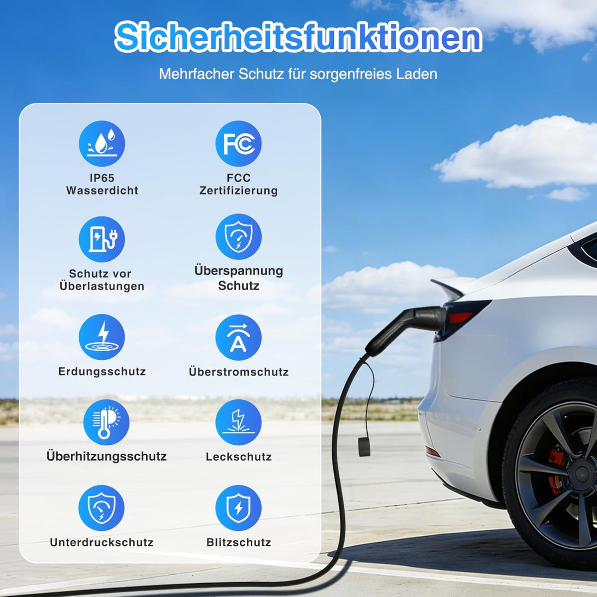 Type 2 EV-lader – Elektrische Autolader – EV Oplader – Type 2 Laadkabel – Draagbare EV Charger – Instelbare Stroom 6-16A – 3,68 kW Vermogen – 6 Meter Kabellengte