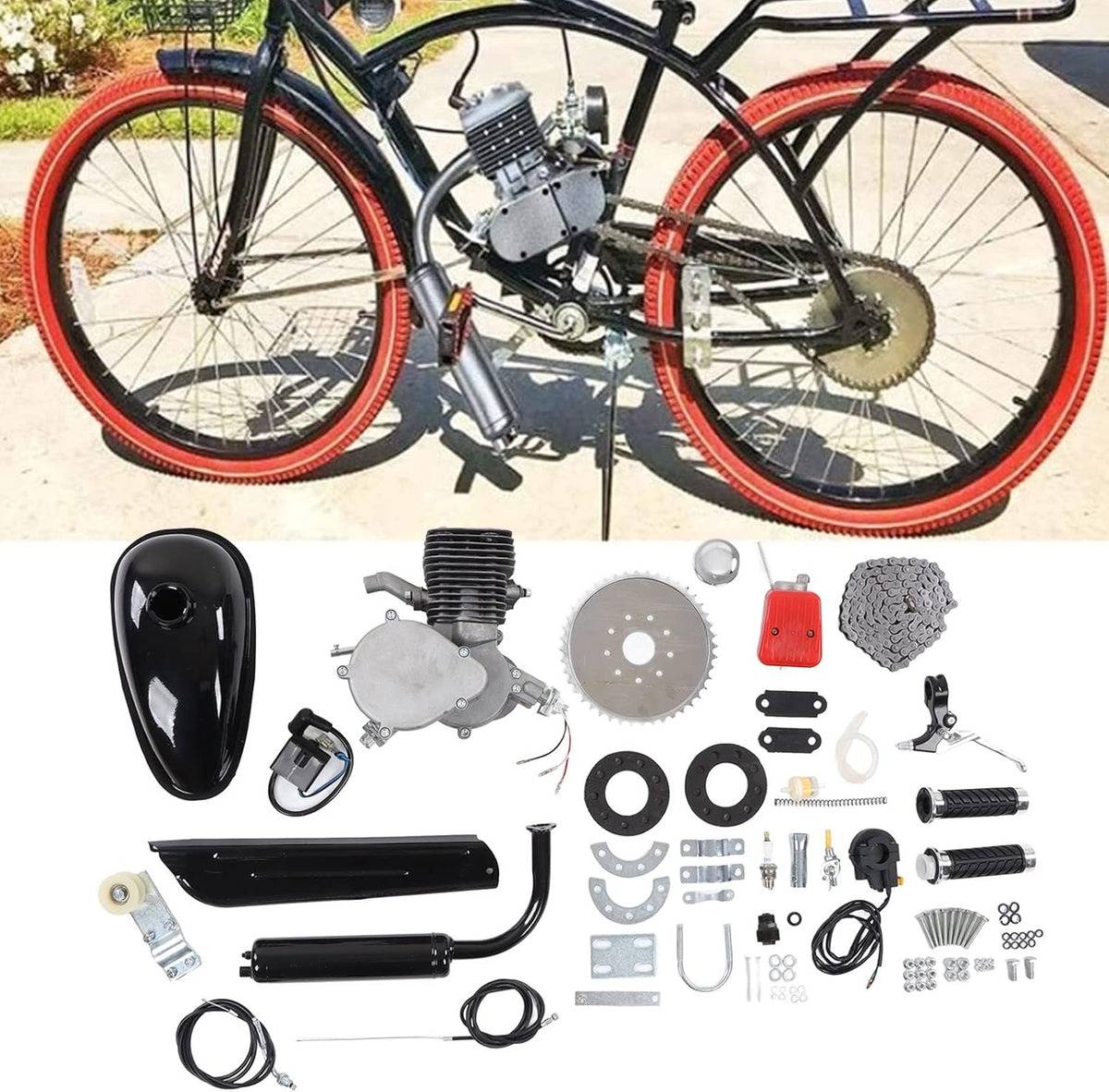 Gas Bike Engine Kit, 100cc Energiebesparende Complete Bike Engine Kit Gewijzigd 150 Mijl per Gallon Superbrandstofzuinig voor Mountainbikes