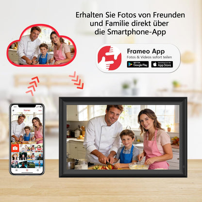 Frameo Digitale fotolijst, 32 GB, 32 GB, wifi, 32 GB, touchscreen, auto-rotatie, wandmontage, foto's/video's direct delen via FRAMEO app