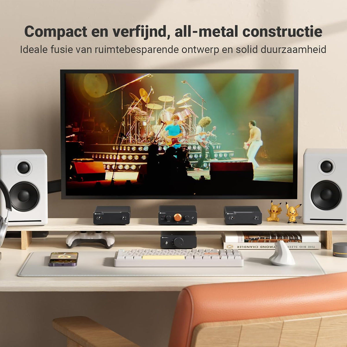 Fosi Audio P4 Mini Voorversterker met 3 RCA-ingangen, Preamp voor Versterkers/Actieve Subwoofers/Luidsprekers, 3-traps instelbare versterking (3/6/9 dB) en bass/treble-regeling, V3-afgeleid ontwerp